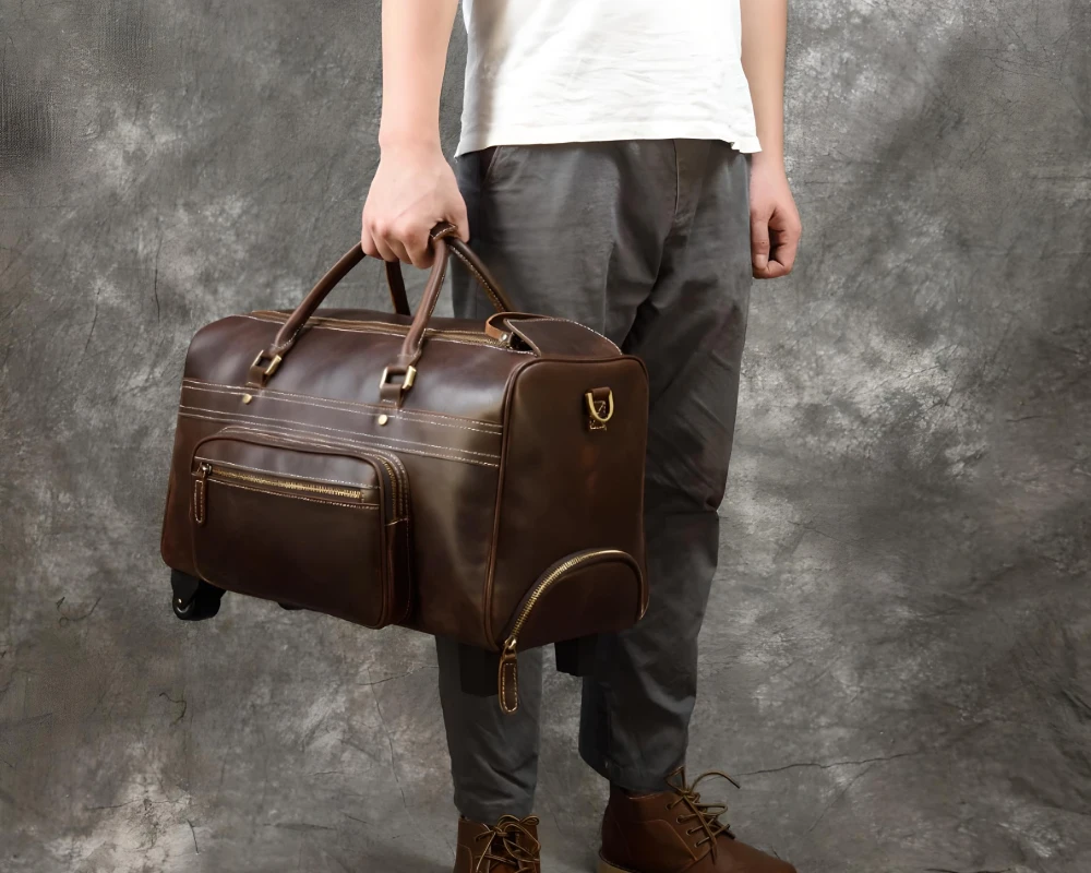 mens leather carry on travel bag